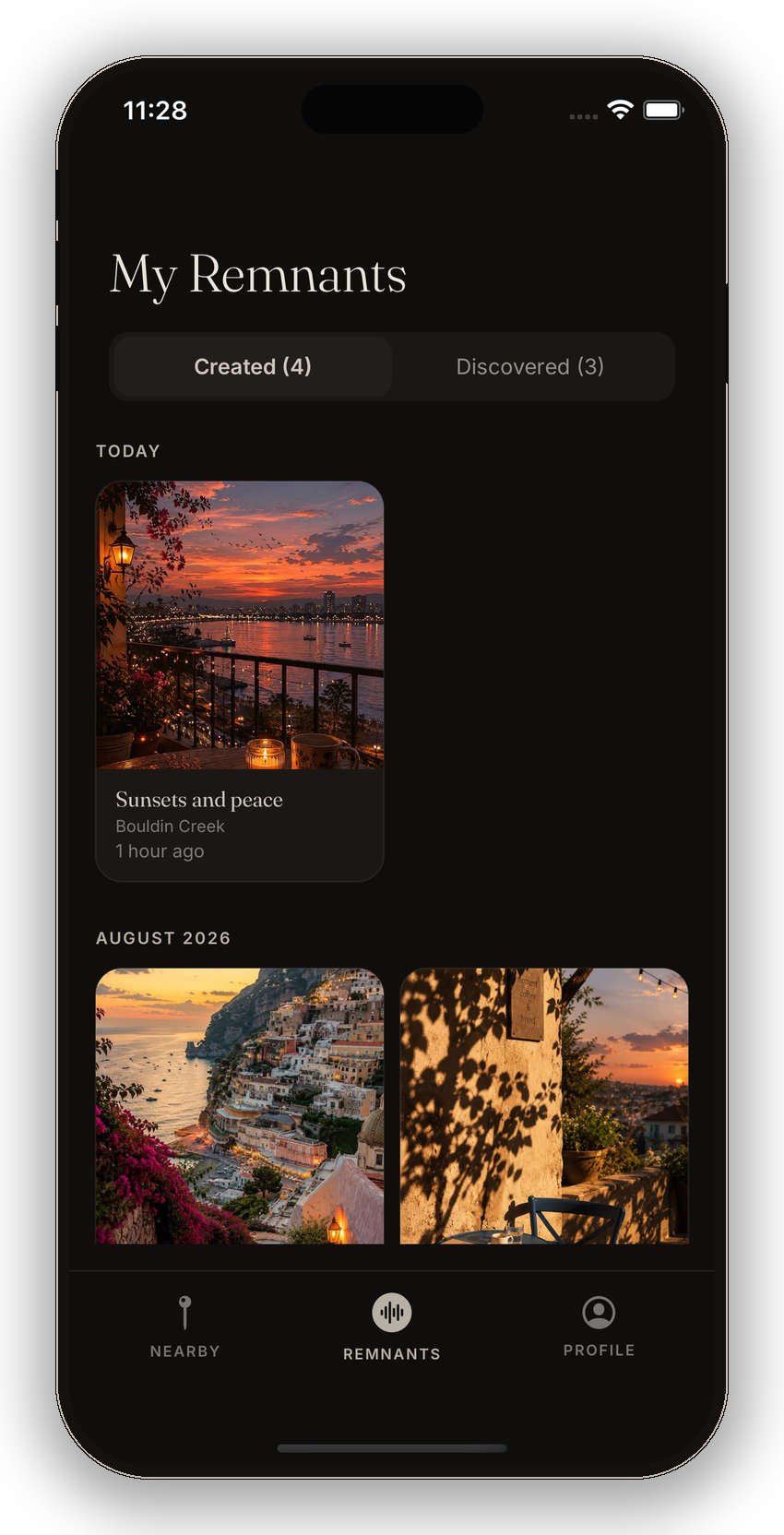 My Remnants screen showing a journal of created and discovered voice notes